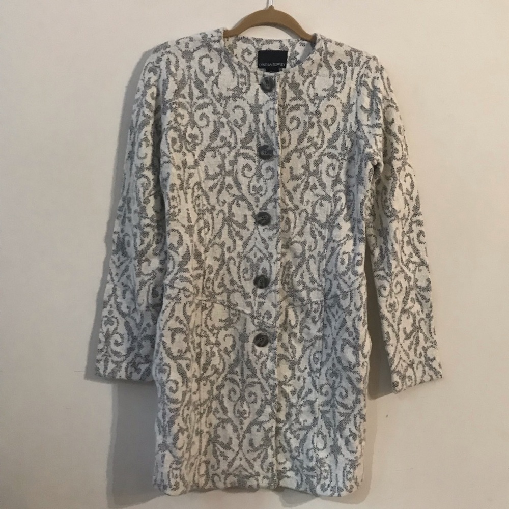 NWT Cynthia Rowley Damask Button Down Wool Coat